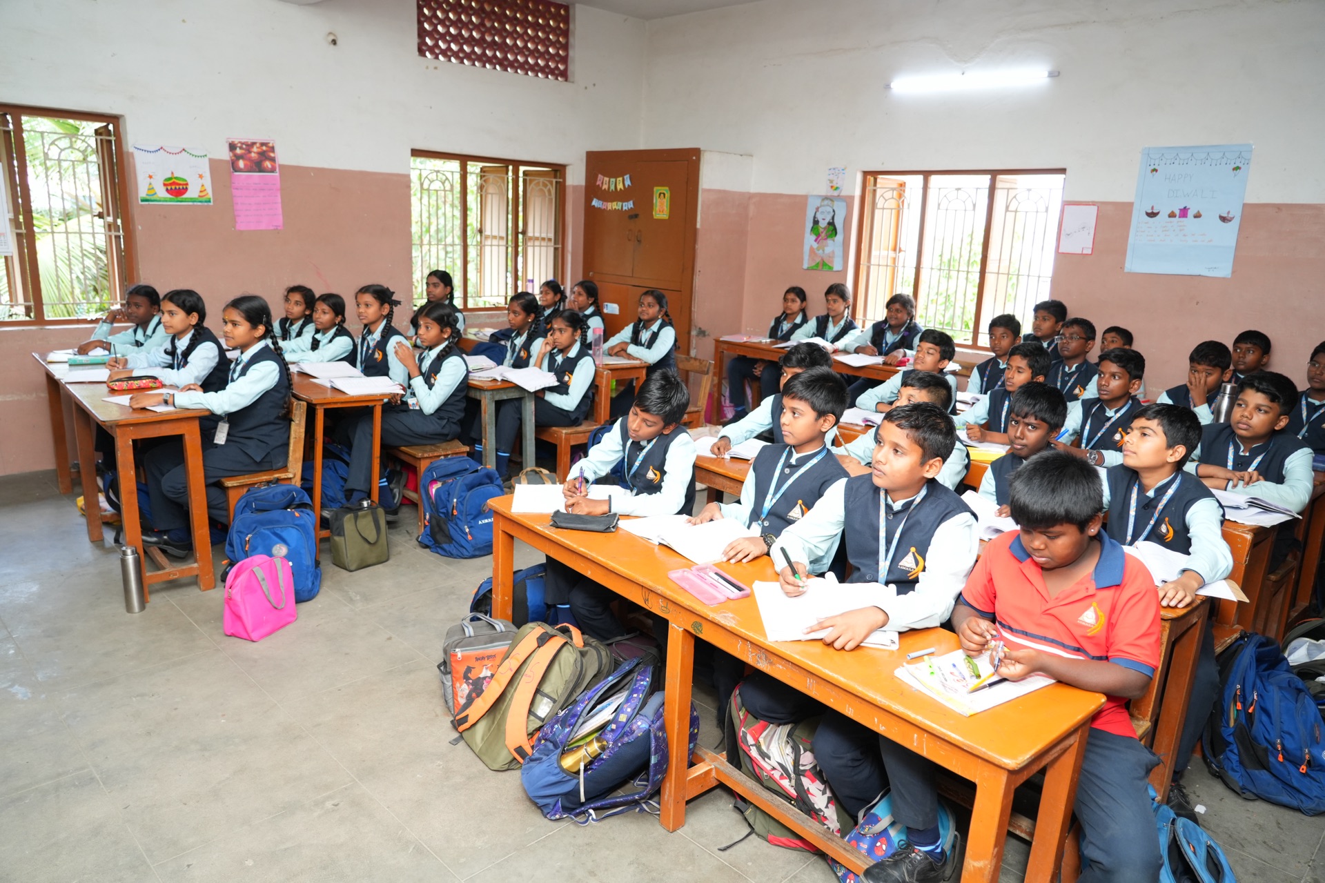 Students at the Standard X — Board Year stage at Annai Velankanni Matriculation Higher Secondary School, Sowripalayam, Coimbatore