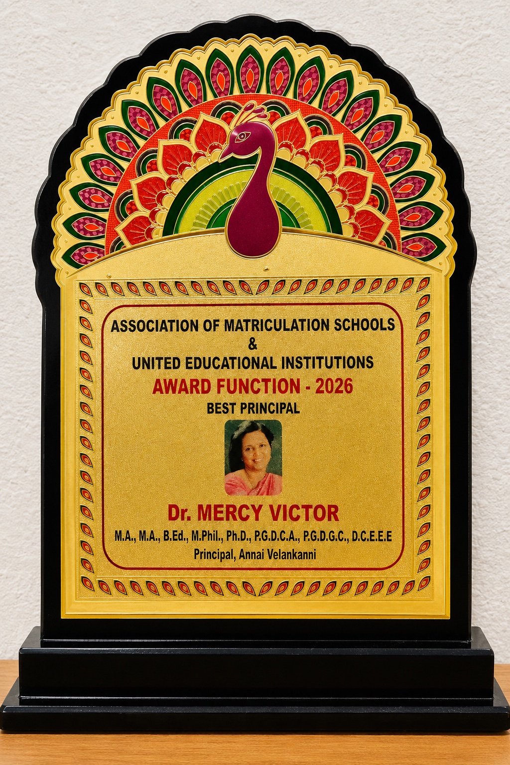 Best Principal Award — Association of Matriculation Schools & United Educational Institutions, 2026