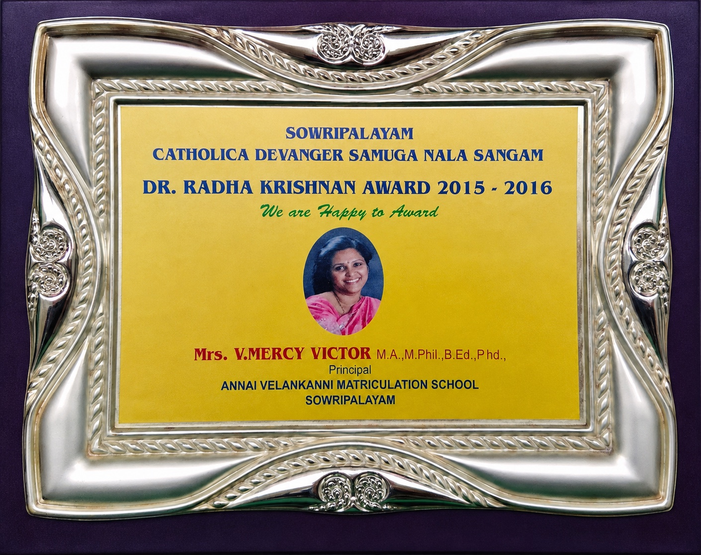 Dr. Radha Krishnan Award — Sowripalayam Catholica Devanger Samuga Nala Sangam, 2015–2016
