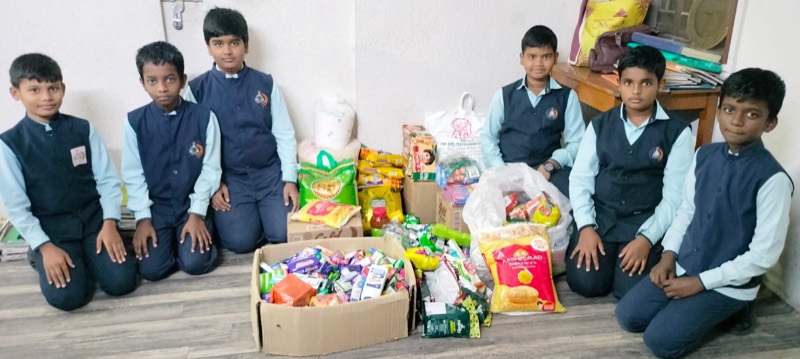 Students collecting essentials for a donation drive, Annai Velankanni School, Coimbatore
