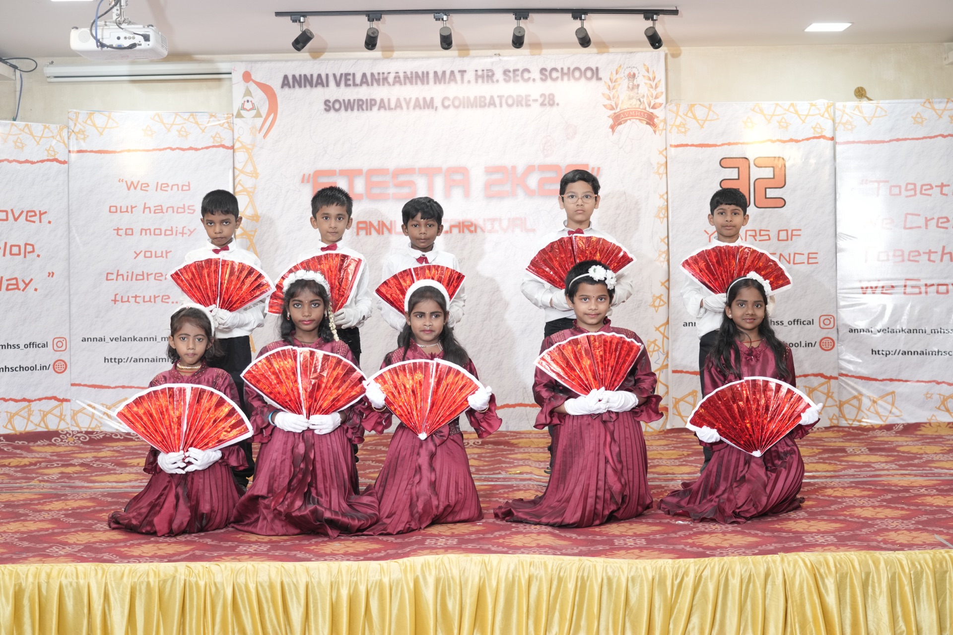 Students performing a fan dance at the Annual Fiesta, Annai Velankanni School, Coimbatore