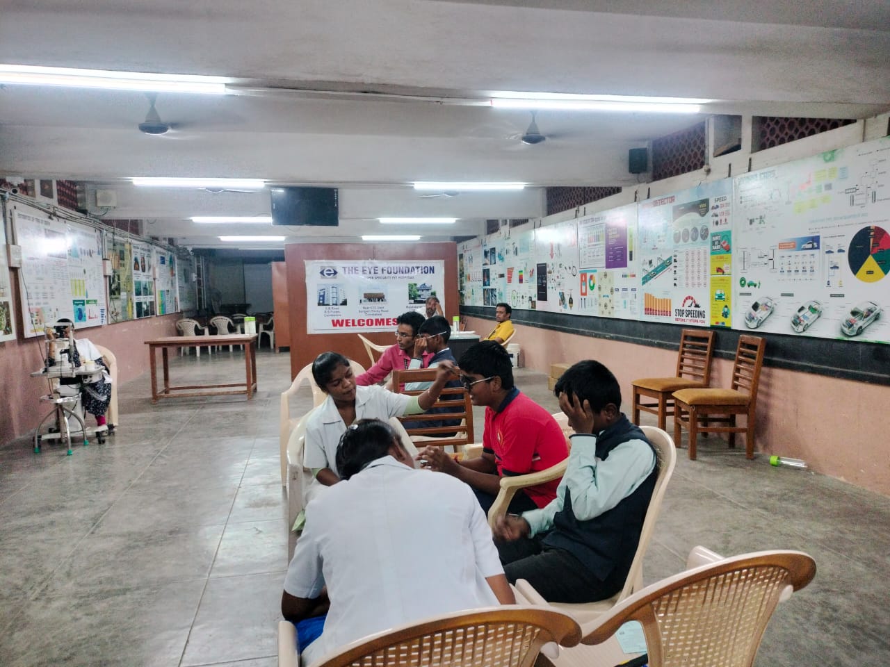 Students being examined during an annual eye and health camp at Annai Velankanni School, Sowripalayam, Coimbatore